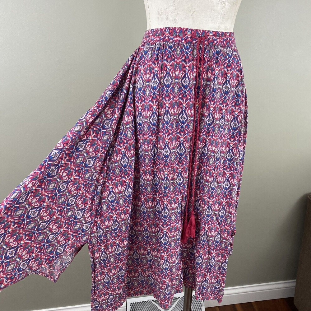 Hollister Womens Midi Skirt S Pink Blue Boho Festival Handkerchief Skirt Tassels - Picture 2 of 10